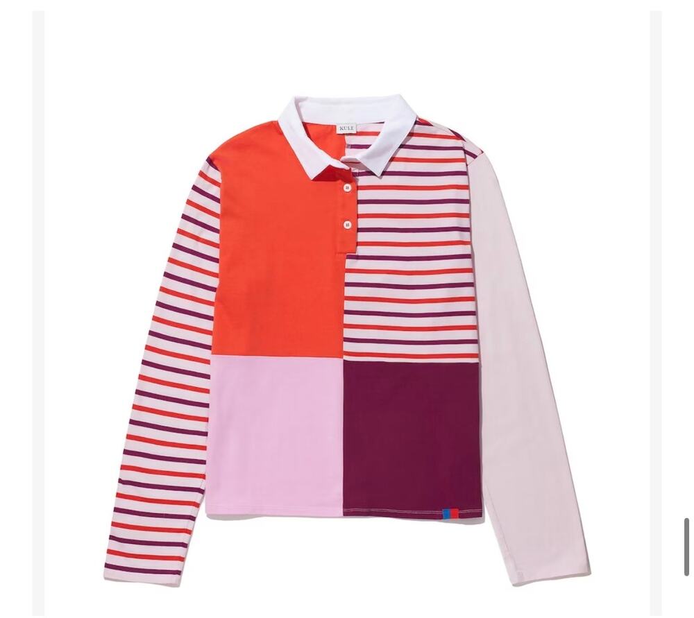 KULE Women's Patch Rugby Shirt Striped 100% Cotton Purple Size Large